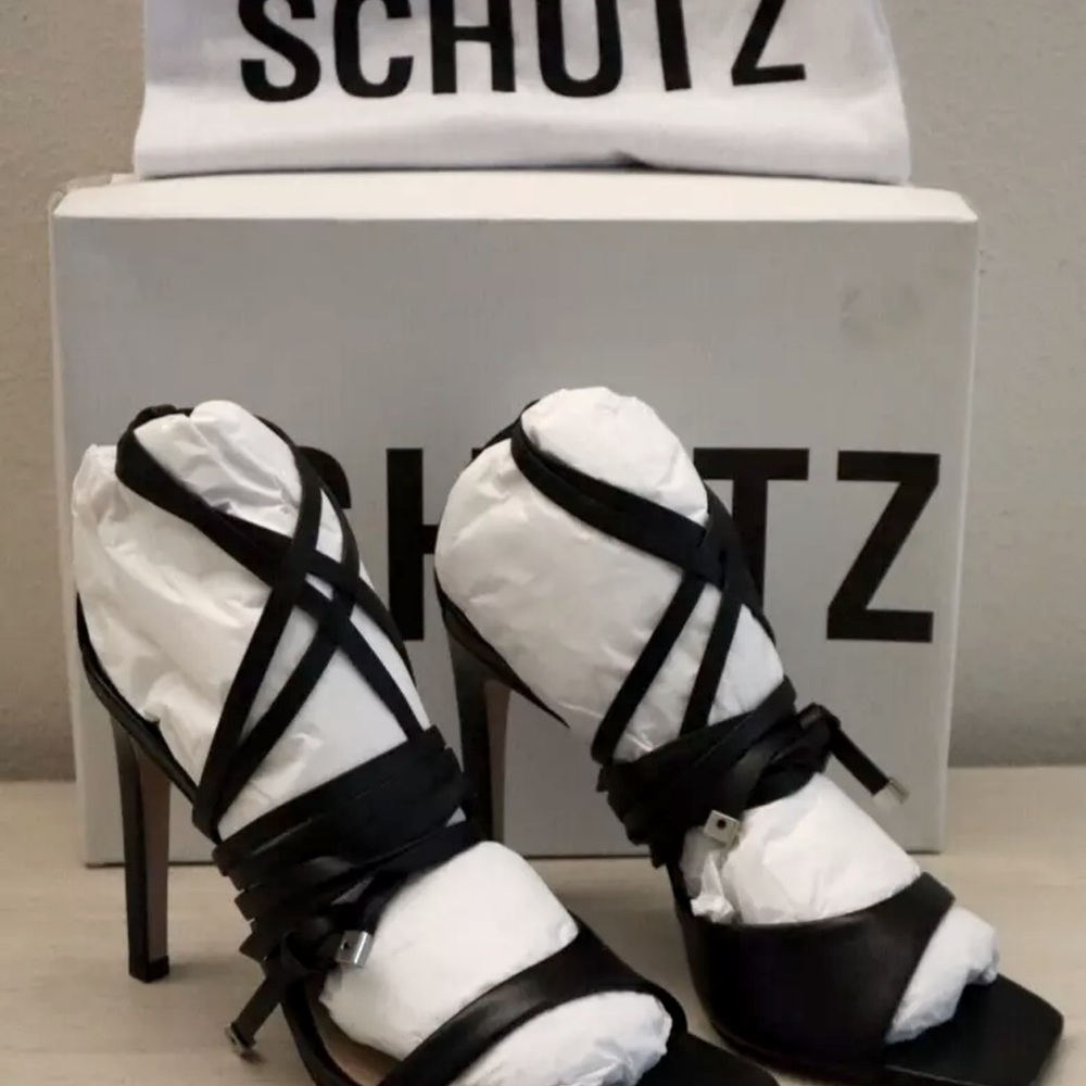 SCHUTZ Black Strappy High Heel Sandals